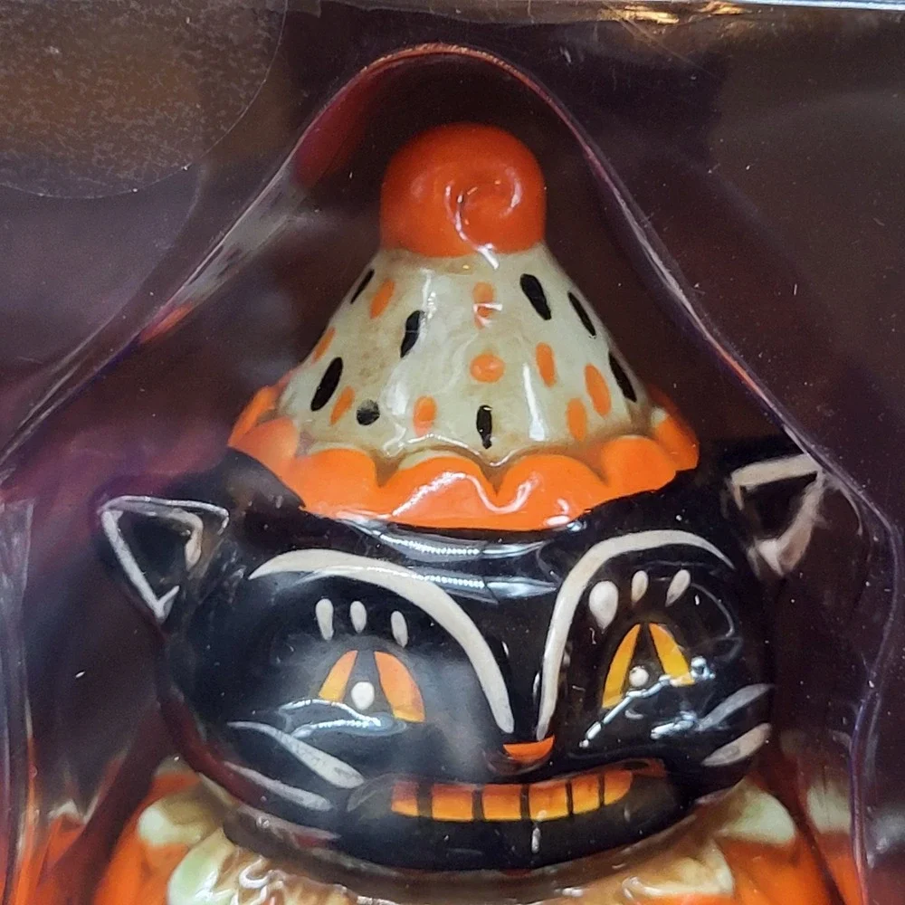 Johanna Parker Transpac Black Cat Pumpkin Salt Pepper Shakers Halloween NEW